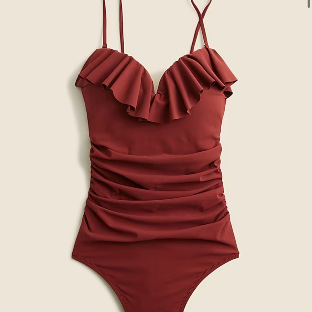 J. Crew Matte ruched one-piece swimsuit with ruffles